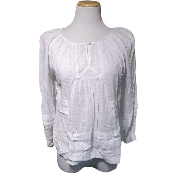 Rebecca Taylor White Striped Peasant Blouse Womens 0 - Picture 1 of 12